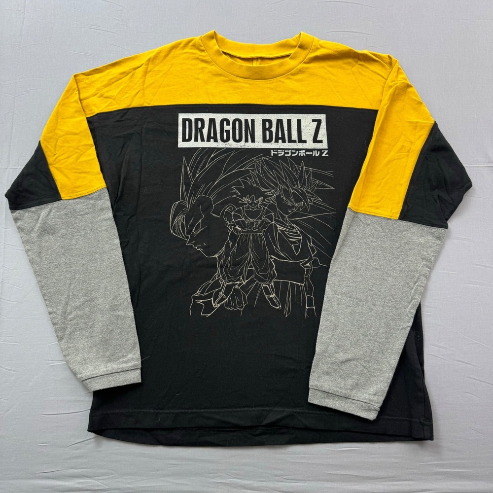Dragon Ball Z Long Sleeve Graphic T-Shirt Colorblock Anime Goku Black Yellow